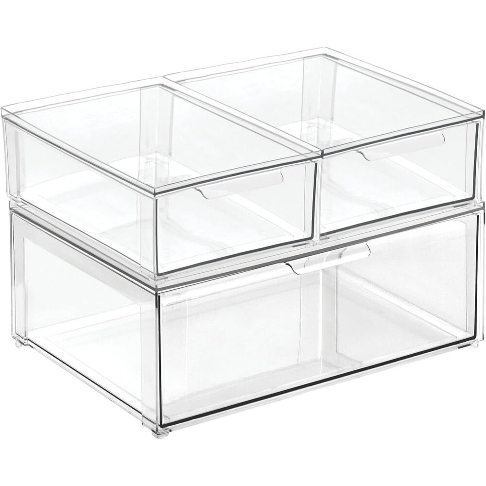 Stackable Storage Three (3) Drawers Set, Clear Plastic Organizer Bins NEW